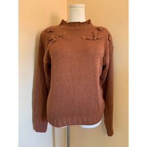 Debra Martin Vintage Embroidered Ramie Cotton Knit Sweater Brown S Crochet Grape